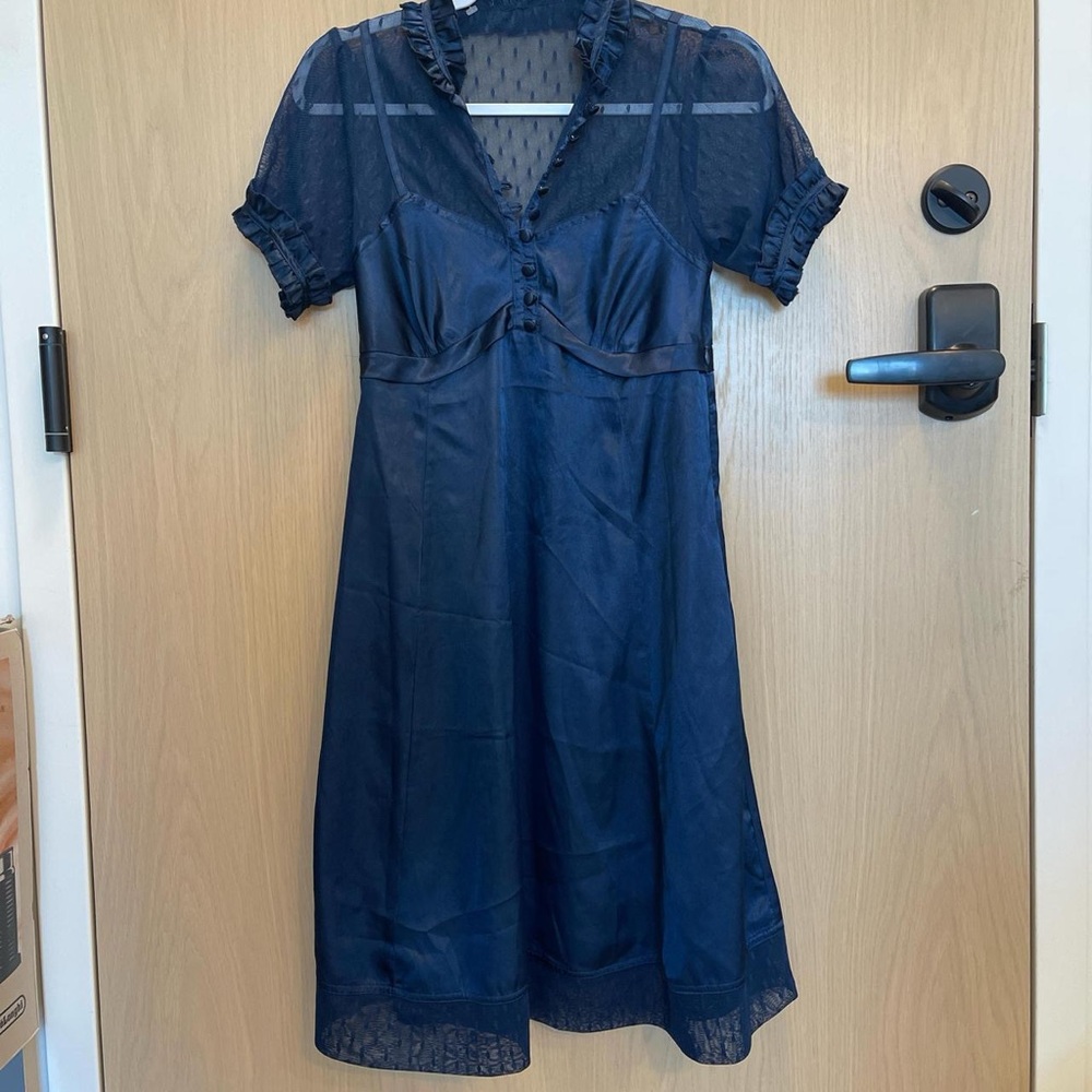 Elegant Navy Blue Dress with Sheer Details
